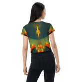 Close-up of SurArt 68 crop tee's unique print design.